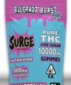 Surge THC Company Bluerazz Blast High Potency Live Sugar 10,000mg Gummies 20ct