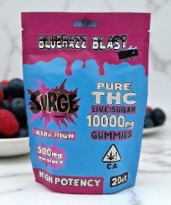 Surge THC Company Bluerazz Blast High Potency Live Sugar 10,000mg Gummies 20ct