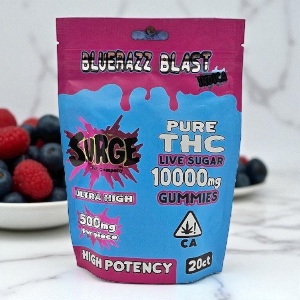 Surge THC Company Bluerazz Blast High Potency Live Sugar 10,000mg Gummies 20ct