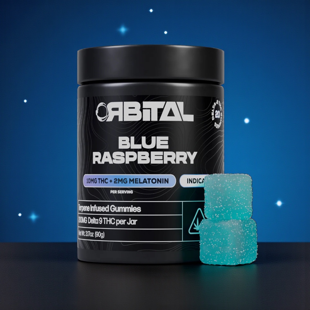 Orbital Terpene Infused Blue Raspberry 200mg THC + 2mg Melatonin Indica Gummies 20ct