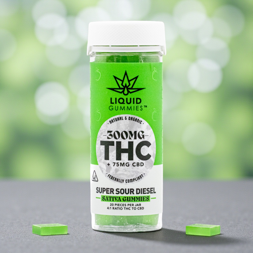 Liquid Gummies Super Sour Diesel 4:1 THC:CBD 300mg Sativa Gummies 20ct