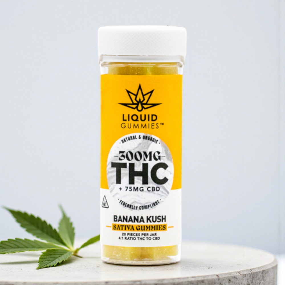 Liquid Gummies Banana Kush 4:1 THC:CBD 300mg Sativa Gummies 20ct