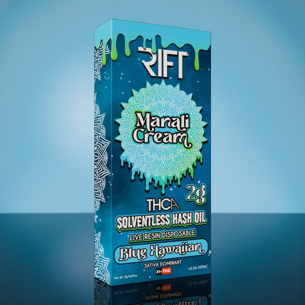 Rift Manali Cream Solventless Hash Live Resin Blue Hawaiian 2g Disposable Cart