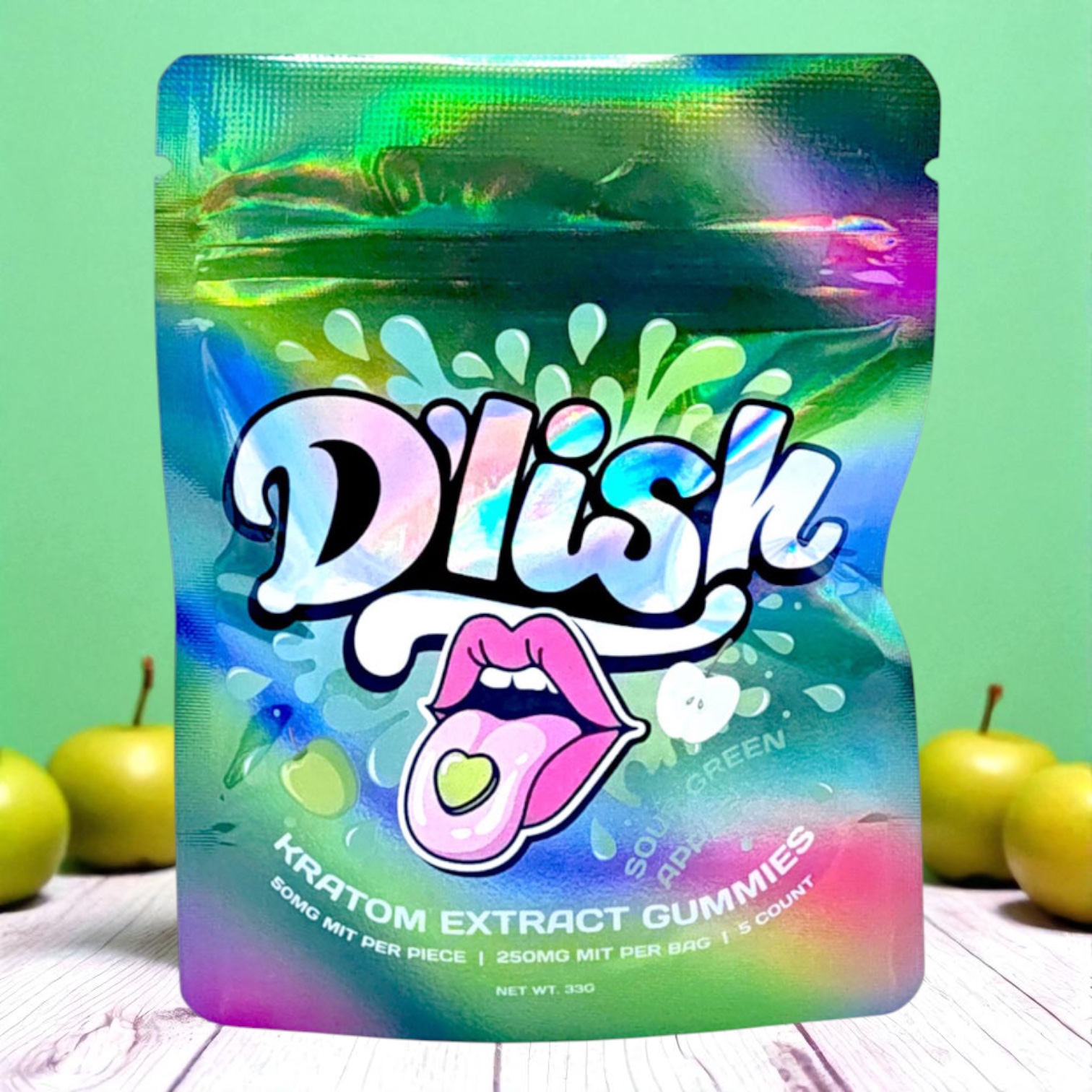 D'lish Sour Green Apple Kratom Extract Gummies 5ct